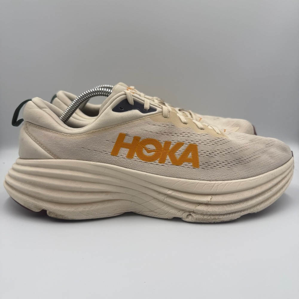 Hoka One One Bondi 8 Women's Size 12B Cream Gray Athletic Running Shoes Sneakers